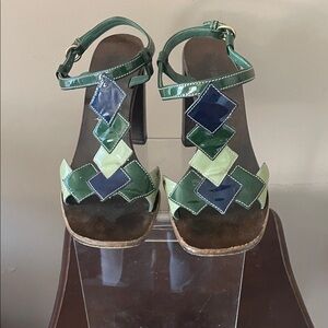 Miu Miu Green and Blue Strappy Sandals